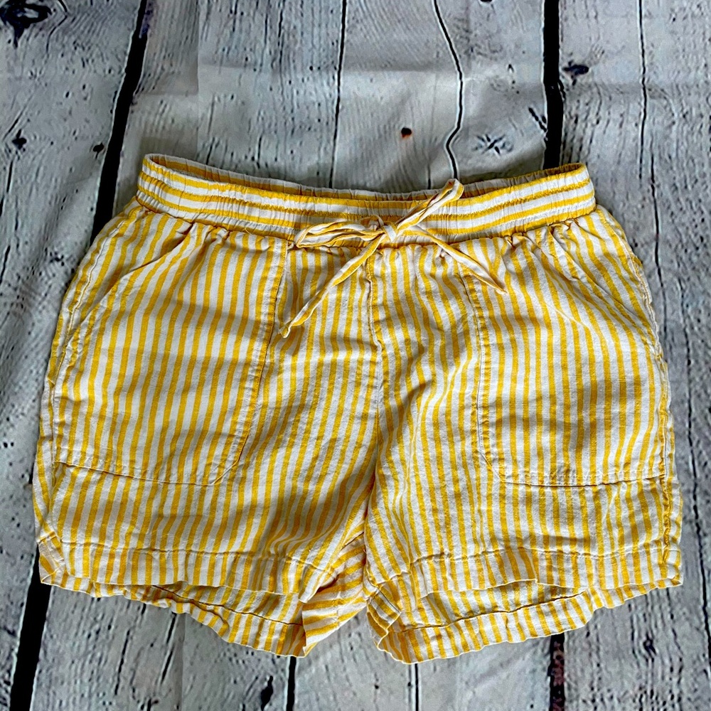 Yellow and white striped shorts